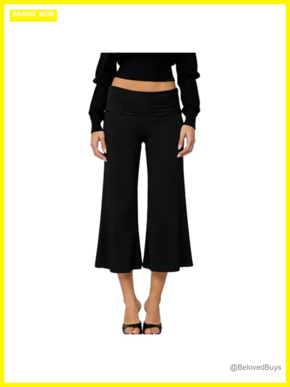 Womens Fold Over Capri Pants Flowy Wide Leg Gaucho Yoga Lounge